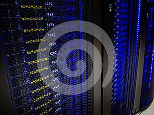Server room data center. Backup, mining, hosting, mainframe