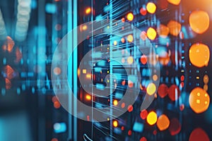 Server room, Data Center. Big Data Storage. cloud computing technology. Neural network ai generated