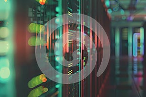 Server room, Data Center. Big Data Storage. cloud computing technology. Neural network ai generated