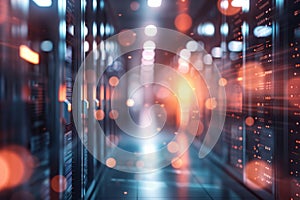 Server room, Data Center. Big Data Storage. cloud computing technology. Neural network ai generated