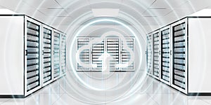 Server room data center with cloud blue icon 3D rendering