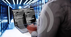 Server Room In Data Center. Cloud Computer Engineer