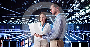 Server Room In Data Center. Cloud Computer Engineers