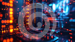 Server room data center digital network technology it infrastructure computing system design visual concept