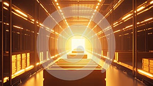 Server room data center glowing corridor with technology light
