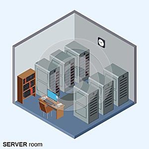 Server room, data center interior vector illustration
