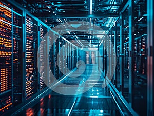 server room data center with lots of storage information 3d rendering image Generative AI