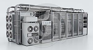 Server Room Data Center Network Infrastructure with White Background for High Performance Computing and Advanced