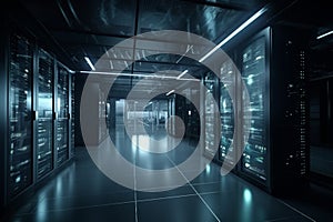 server room data center with rows of server racks. 3d render generative ai