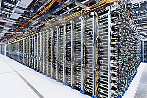 Server room data center, technology infrastructure, network storage, computing power, background cables