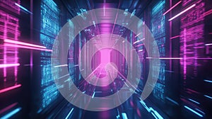 Server room data center visualizing digital network processing