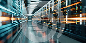 Server Room With Data Flowing Through