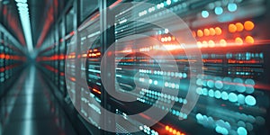 Server Room With Data Flowing Through