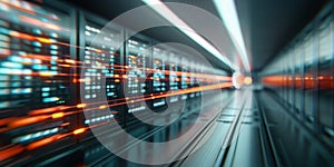 Server Room With Data Flowing Through