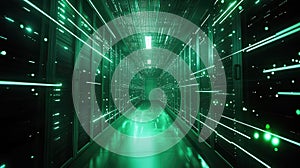 Server room with data lines transmitting information