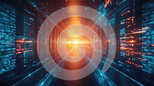 Server room data processing and artificial intelligence concept