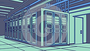 Server room with data racks, digital infrastructure, technological core, vector design Generative AI