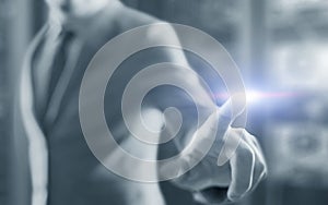 Server room engineer. Double exposure background tonned image