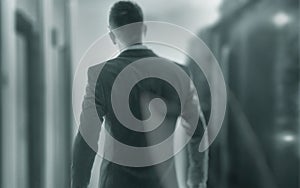 Server room engineer. Double exposure background tonned image