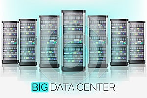 Server room, hosting big data center, cloud database technology