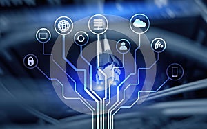 Server Room ICT information communication technology wireless internet connection big data processing center. IOT