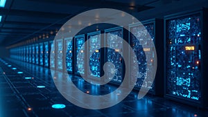 Server Room Interior With Glowing Lights