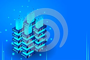 Server room isometric, Cloud storage data, Data center, Big data processing and computing technology