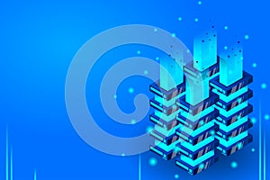 Server room isometric, Cloud storage data, Data center, Big data processing and computing technology