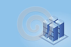 Server room isometric, Cloud storage data, Data center, Big data processing and computing technology