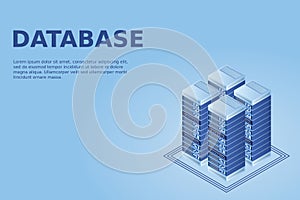 Server room isometric, Cloud storage data, Data center, Big data processing and computing technology