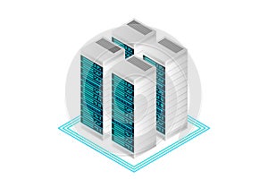 Server room isometric, Cloud storage data, Data center, Big data processing and computing technology