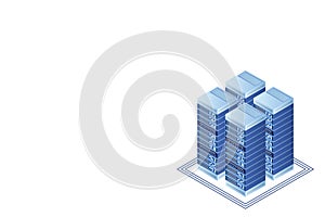 Server room isometric, Cloud storage data, Data center, Big data processing and computing technology