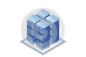 Server room isometric, Cloud storage data, Data center, Big data processing and computing technology