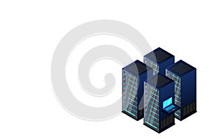 Server room isometric, Cloud storage data, Data center, Big data processing and computing technology