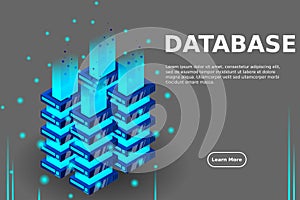 Server room isometric, Cloud storage data, Data center, Big data processing and computing technology