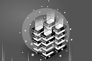 Server room isometric, Cloud storage data, Data center, Big data processing and computing technology
