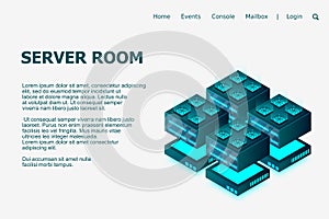 Server room isometric Mainframe powered server high technology concept