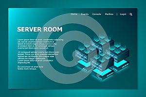 Server room isometric Mainframe powered server high technology concept