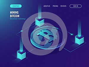 Server room for mining crypto currency bitcoin, computer technology web page, data center