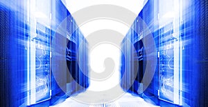 Server room with modern equipment in the data center blur and motion