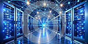 Server Room Network Connection, Data Center, Cloud Computing, Digital Infrastructure, Technology
