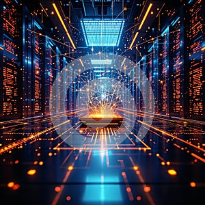 Server Room Network Data Center quantum Technology Concept
