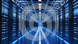 Server room providing high tech data storage and processing services