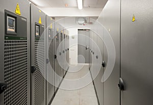 Server room. Rows of ups units