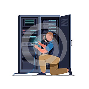 Server Room Technician IT Network Maintenance Illustration