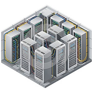 Server Room with Technicians, Data Center, Network Infrastructure, vector design Generative AI