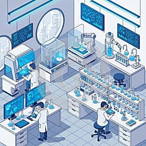 Server Room with Technicians, Data Center, Network Infrastructure, vector design Generative AI