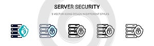 Server security icon in filled, thin line, outline and stroke style. Vector illustration of two colored and black server security