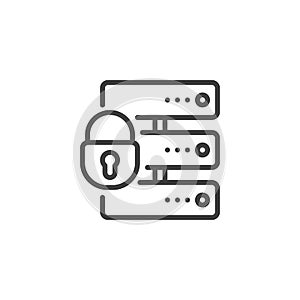 Server security lock line icon