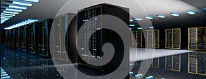 Server. Servers room data center. Backup, mining, hosting, mainframe, farm and computer rack with storage information